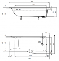 Baignoire bain-douche asymétrique Connect 150x80cm droite Blanc - PORCHER Réf. T362401