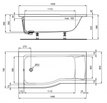 Baignoire bain-douche asymétrique Connect 150x80cm gauche Blanc - PORCHER Réf. T362501