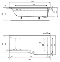 Baignoire bain-douche asymétrique Connect 170x80cm droite Blanc - PORCHER Réf. E113501