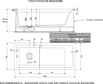 Baignoire-douche Space Line 170x75cm Blanc - LEDA Réf. L16SL3D0101