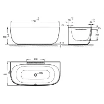 Baignoire semi-&icirc;lot Bastille acrylique 170x80cm avec vidage inclus Laqu&eacute; Argile satin&eacute;e - JACOB DELAFON R&eacute;f. E6D512-F84