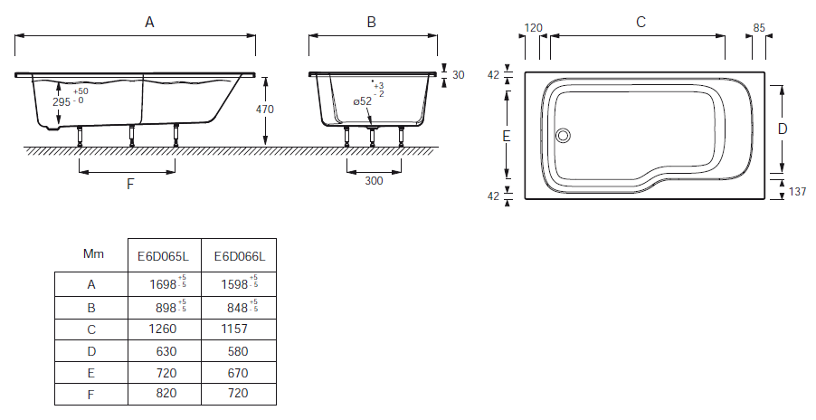 Baignoire bain douche JACOB DELAFON Malice antidérapante + tablier angle, 170 x 90 gauche