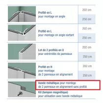 Bande m&eacute;tallique pour montage de 2 panneaux Kinewall en bord &agrave; bord - KINEDO R&eacute;f. KINWALLBAND01