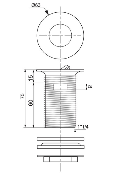 Bonde de lavabo à clapet rotatif encastrée - W18