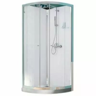 Douche quart de cercle avec porte coulissante Aurlane Factory White Round 90 x 90 x 200 cm profilé blanc verre transparent réversible - Luxembourg
