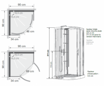 Cabine de douche 1/4 de rond Horizon R 90x90 Portes pivotantes Acier - KINEDO Réf. CH138A12