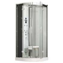Cabine de douche 1/4 de rond Horizon Receveur faible hauteur Portes coulissantes Hydro + Hammam Perle Noire - KINEDO CMH118N12
