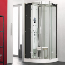 Cabine de douche 1/4 de rond Horizon Receveur faible hauteur Portes coulissantes Hydro + Hammam Perle Noire - KINEDO CMH118N12