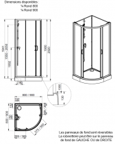 Cabine de douche 1/4 de rond Izi Glass 2 80x80cm mitigeur mécanique portes coulissantes verre transparent - LEDA Réf. L11IZQ0080