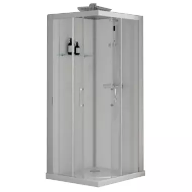 Cabine de douche Brooklyn 90x90cm portes coulissantes verre transparent profil�s Gris - KINEDO R�f. CA250GTNE