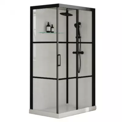 Cabine de douche Brooklyn Factory 120x90cm verre transparent profil�s Noir - KINEDO R�f. CA241N2BHE