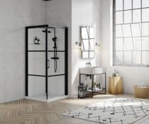 Cabine de douche Brooklyn Factory 90x90cm porte pivotante verre transparent profilés Noir - KINEDO Réf. CA260N2BHE