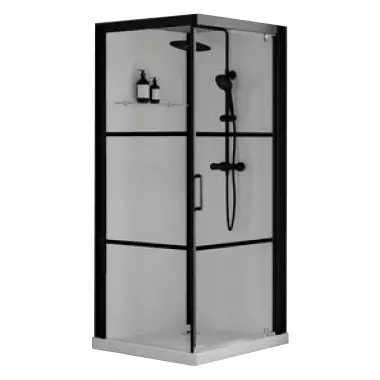 Cabine de douche Brooklyn Factory 90x90cm porte pivotante verre transparent profil�s Noir - KINEDO R�f. CA260N2BHE