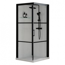 Cabine de douche Brooklyn Factory 90x90cm porte pivotante verre transparent profilés Noir - KINEDO Réf. CA260N2BHE