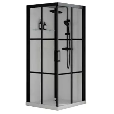Cabine de douche Brooklyn Factory 90x90cm portes coulissantes verre transparent profil�s Noir - KINEDO R�f. CA250N2BHE