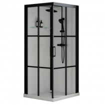 Cabine de douche Brooklyn Factory 90x90cm portes coulissantes verre transparent profilés Noir - KINEDO Réf. CA250N2BHE