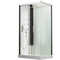 Cabine de douche Horizon 110 receveur faible hauteur Porte coulissante Version Hydromassante Perle Noire - KINEDO Réf. CH119N12