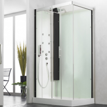 Cabine de douche Horizon 110 receveur faible hauteur Porte coulissante Version Hydromassante Perle Noire - KINEDO Réf. CH119N12