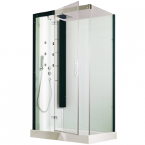 Cabine de douche Horizon 110 receveur faible hauteur Porte pivotante Version Hydromassante Perle Noire - KINEDO Réf. CH139N12