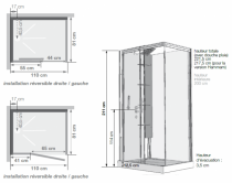 Cabine de douche Horizon 120x90 Porte pivotante Version Hydromassante Perle Noire - KINEDO Réf. CH134N12