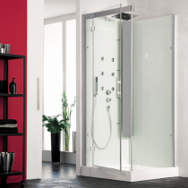 Cabine de douche Horizon C80 Receveur faible hauteur Porte pivotante Version Hydromassante Acier - KINEDO Réf. CH136A12