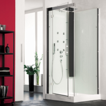 Cabine de douche Horizon C80 Receveur faible hauteur Porte pivotante Version Hydromassante Perle Noire - KINEDO Réf. CH136N12