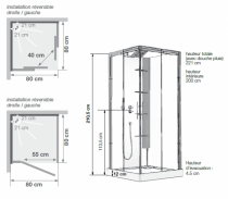 Cabine de douche Horizon C80x80 Portes coulissantes Version Hydromassante Acier - KINEDO Réf. CH116A12