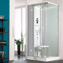 Cabine de douche Horizon C90 Receveur faible hauteur Porte pivotante Hydromassante + Hammam Acier - KINEDO Réf. CMH137A12
