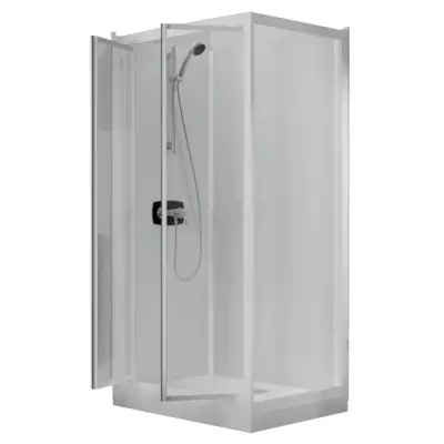 Cabine de douche Kineprime Glass 100 angle 100x80 2 portes pivotantes mitigeur thermostatique receveur 9cm - KINEDO R�f. CA900T