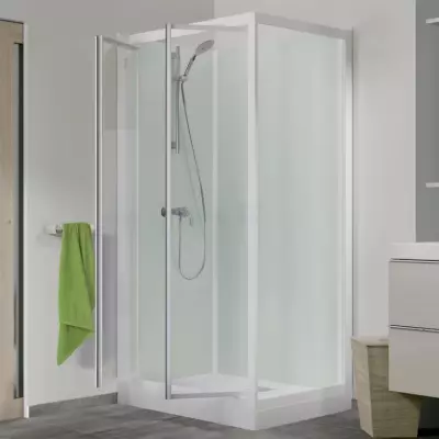 Cabine de douche Kineprime Glass angle 120x90 porte pivotante mitigeur thermostatique receveur 18cm - KINEDO R�f. CA735TTN