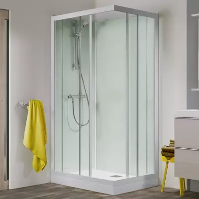 Cabine de douche Kineprime Glass angle 120x90 portes coulissantes mitigeur thermostatique receveur 18cm - KINEDO R�f. CA725TTN