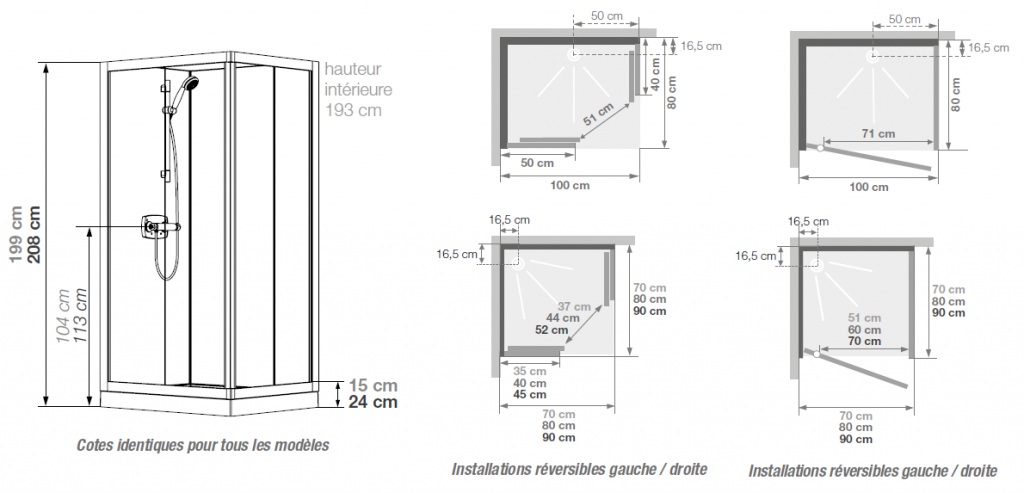 Cabine de douche Kineprime Glass angle 120x80 portes coulissantes mitigeur  thermostatique receveur 9cm - KINEDO Réf. CA704TTN