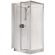 Cabine Kineprime 100 angle 100x80 mitigeur mécanique receveur 9cm 2 portes pivotantes transparent - KINEDO Réf. CA590MTN