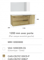 CAISSON DE MEUBLE SUSPENDU CELTIC 1200 2 TIROIRS 1 PORTE CHENE DORE - OZE Réf. CAIS-CELTIC120CD-P