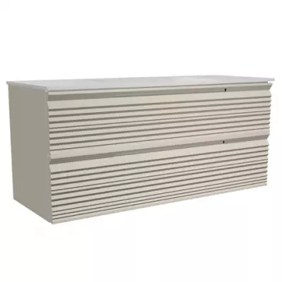 Caisson Dune 120cm 2 tiroirs pour simple cuve centr�e Sable satin� (vasque en option) - O\'DESIGN R�f. CAIS-DUNE1200S-SC