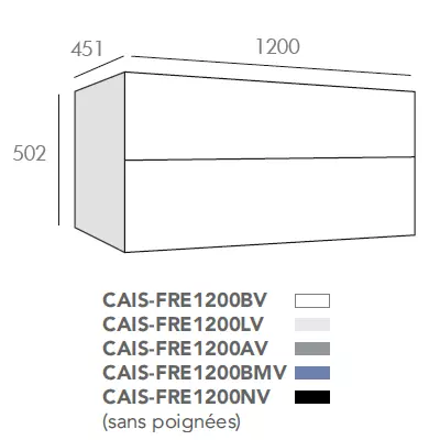 Caisson Fr�gate 120cm (pour double vasque) 2 tiroirs Alo� sans poign�e  - O\'DESIGN R�f. CAISFRE1200AV