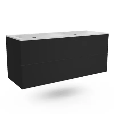 Caisson Fr�gate 120cm (pour double vasque) 2 tiroirs Noir mat sans poign�e - O\'DESIGN R�f. CAIS-FRE1200NM