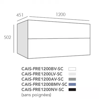 Caisson Fr�gate 120cm (pour simple vasque) 2 tiroirs Alo� sans poign�e  - O\'DESIGN R�f. CAISFRE1200AVSC