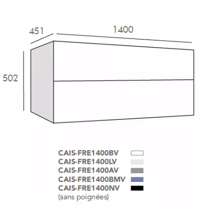 Caisson Fr�gate 140cm 2 tiroirs Alo� sans poign�e  - O\'DESIGN R�f. CAISFRE1400AV