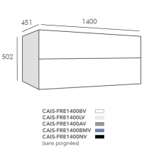 Caisson Frégate 140cm 2 tiroirs Aloé sans poignée  - O\'DESIGN Réf. CAISFRE1400AV