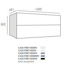 Caisson Frégate 140cm 2 tiroirs Blanc sans poignée - O\'DESIGN Réf. CAISFRE1400BV