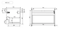 Caisson meuble Agate 80cm 2 tiroirs Chêne ambré / vasque en option - OZE Réf. CAIS-AGATE800CC