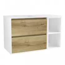 Caisson meuble Birdie 100cm 2 tiroirs + 2 niches Blanc mat / Chêne doré - Vasque en option - OZE Réf. CAIS-BIRDIE1000