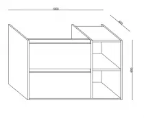 Caisson meuble Birdie 100cm 2 tiroirs + 2 niches Noir mat / Chêne doré - Vasque en option - OZE Réf. CAIS-BIRDIE1000NM