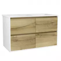 Caisson meuble Birdie 100cm 4 tiroirs Blanc mat / Chêne doré - Vasque en option - OZE Réf. CAIS-BIRDIE1000-4T