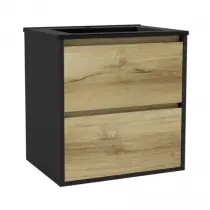 Caisson meuble Birdie 60cm 2 tiroirs Noir mat / Chêne doré - Vasque en option - OZE Réf. CAIS-BIRDIE600NM