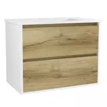 Caisson meuble Birdie 80cm 2 tiroirs Blanc mat / Chêne doré - Vasque en option - OZE Réf. CAIS-BIRDIE800