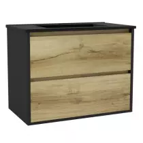 Caisson meuble Birdie 80cm 2 tiroirs Noir mat / Chêne doré - Vasque en option - OZE Réf. CAIS-BIRDIE800NM