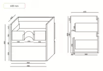 Caisson meuble Garos 60cm 2 tiroirs Blanc brillant / vasque en option - OZE Réf. CAIS-GAROS600B