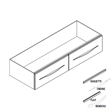 Caisson meuble vasque BENTO 120cm double 2 tiroirs / Poign�e Bandeau, Baguette, Flap ou Ondine - D�cor bois - DECOTEC 1797061